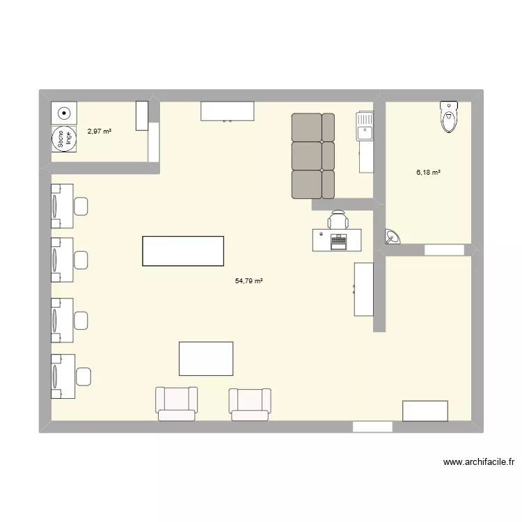 mon plan salon. Plan de 3 Pièces et 64 m²