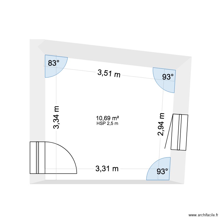 Chambre 1. Plan de 1 pièce et 11 m2