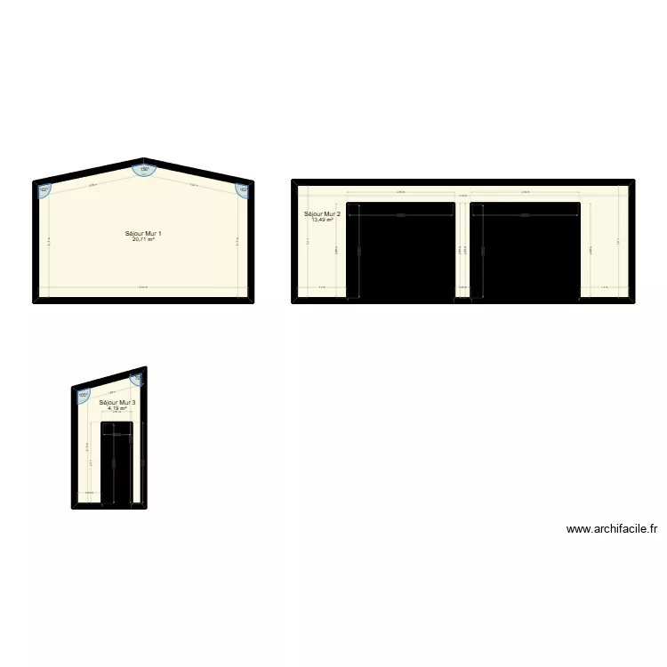 S&eacute;jour Mur plafonnage. Plan de 6 pièces et 56 m²