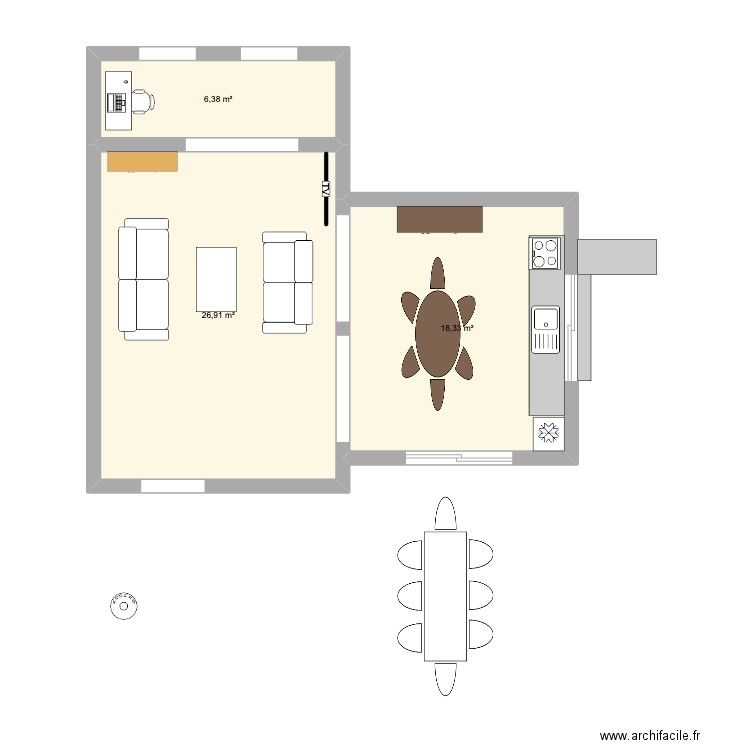 909. Plan de 3 pièces et 52 m2