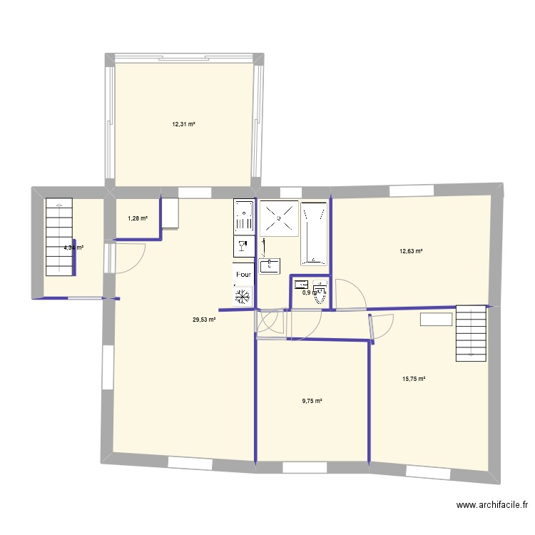 rdc1. Plan de 8 pièces et 87 m2