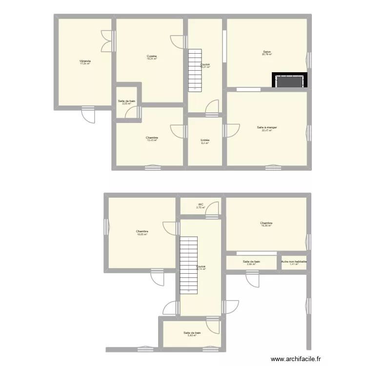 91 place de l'&eacute;glise. Plan de 15  et 177 m²