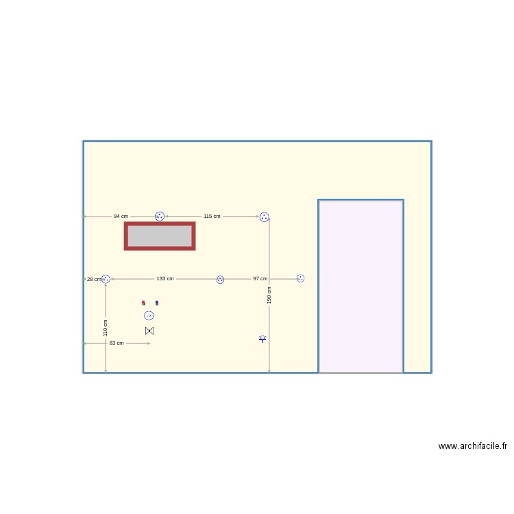 mur cuisine. Plan de 2 pièces et 12 m2