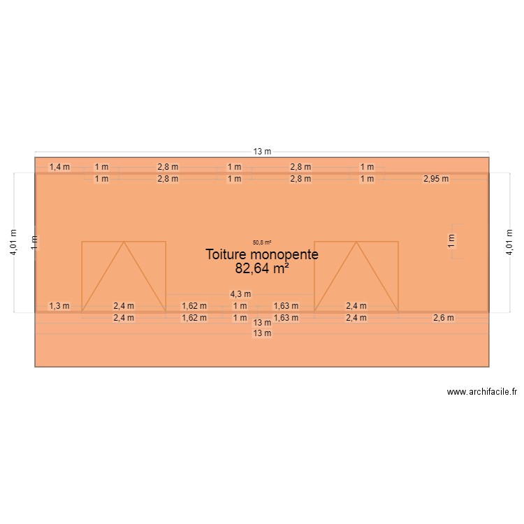 toiture graineterie. Plan de 1 pièce et 51 m2