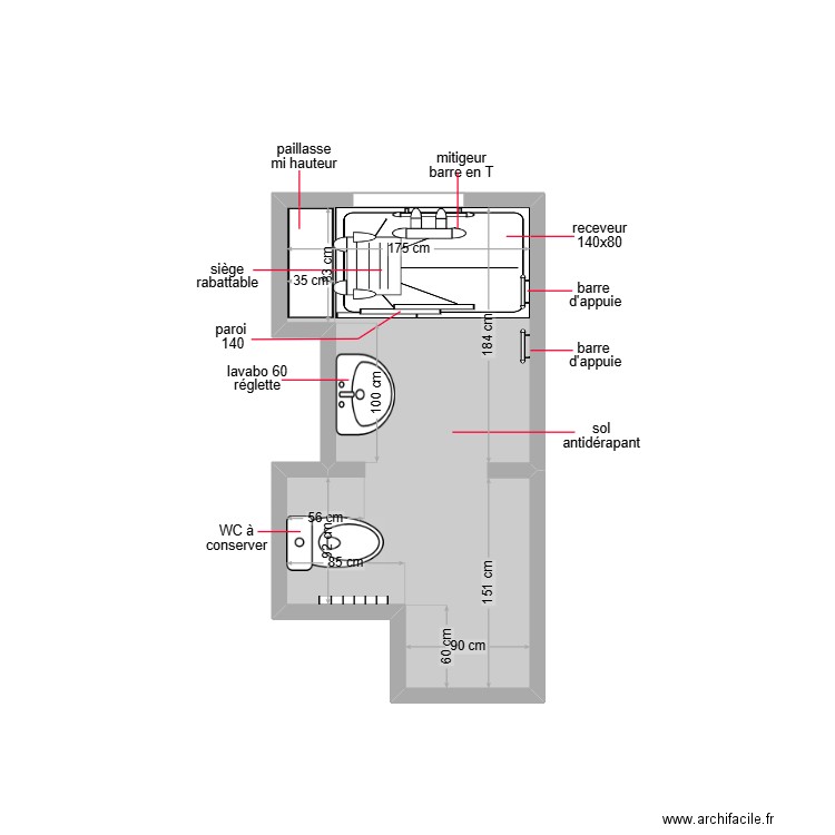 aieche. Plan de 1 pièce et 5 m2