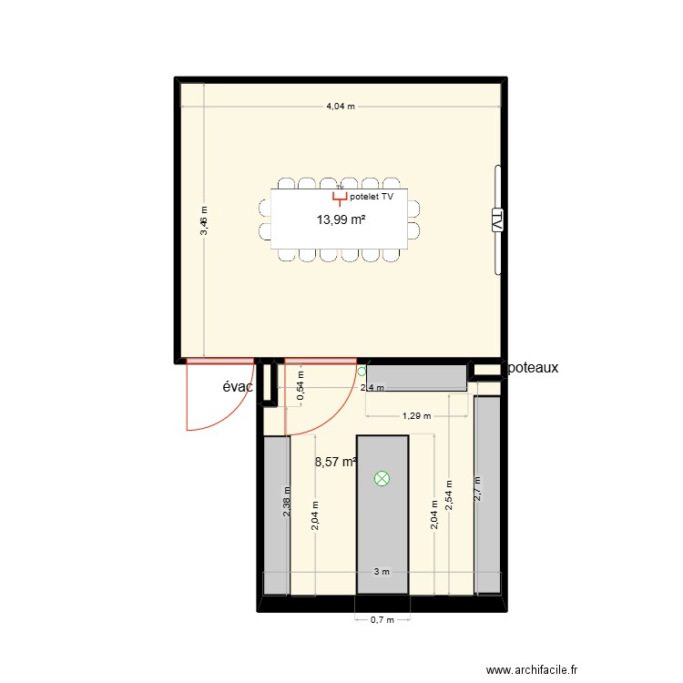 KM audit - rdc existant. Plan de 4 pièces et 23 m2