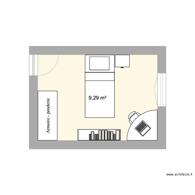 CHAMBRE TIM. Plan de 1 pièce et 9 m2