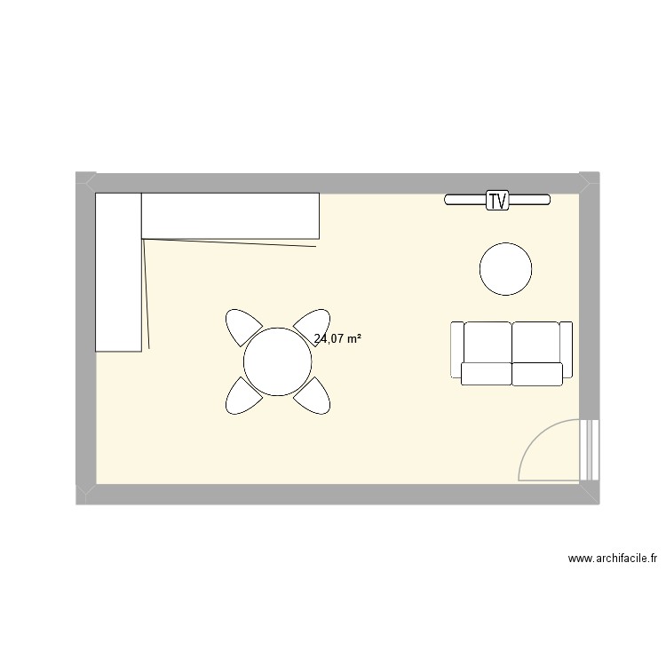 salon liais. Plan de 1 pièce et 24 m2
