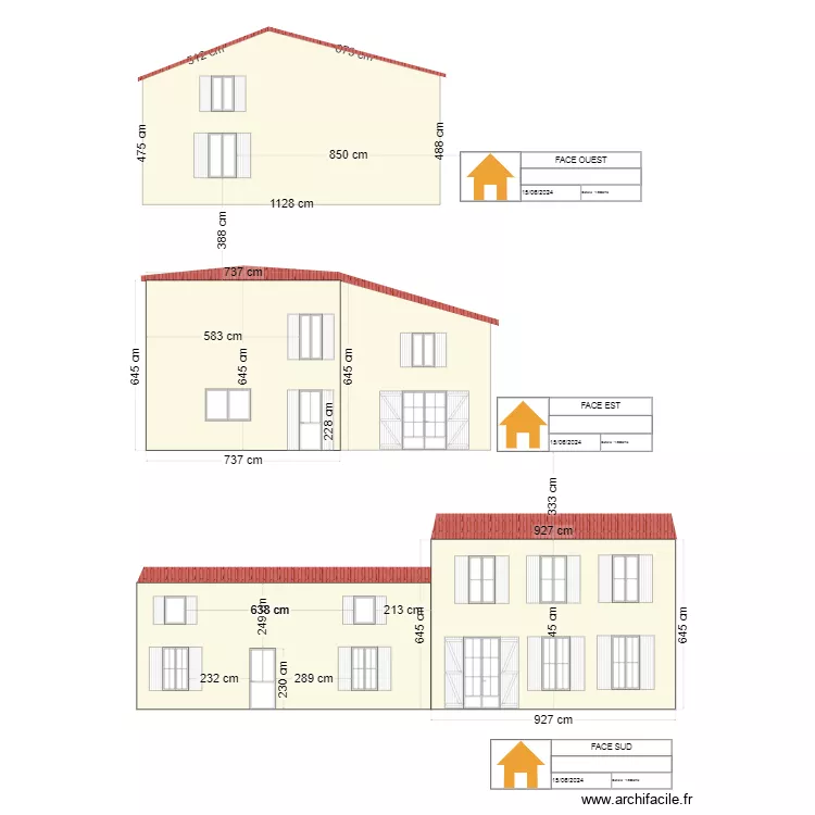 facade sud est ouest. Plan de 
