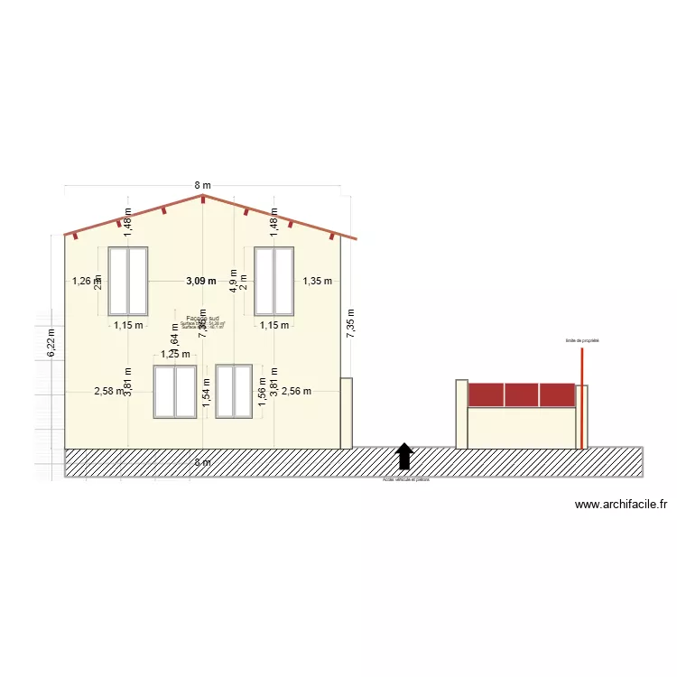 facade sud aprés. Plan de 1 et 14 m² facade sud aprés. Plan de 1 et 14 m²