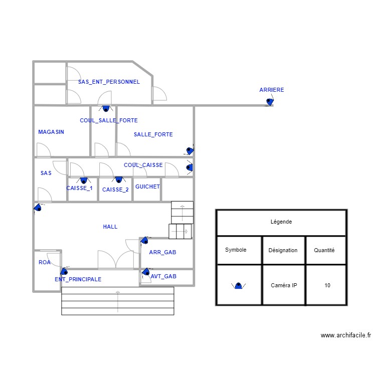 BOP RDC V E. Plan de 14 pièces et 41 m2