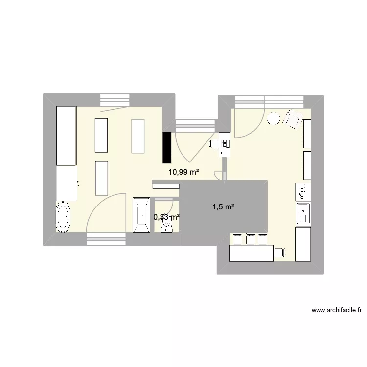 La Toutouni&egrave;re. Plan de 3  et 13 m²