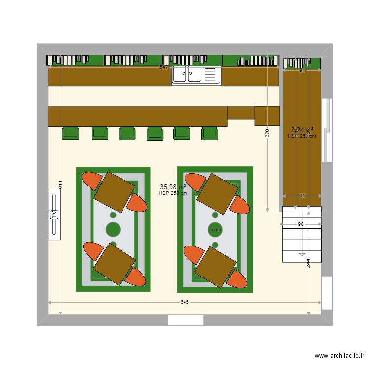 PUB ECOSSAIS. Plan de 2 pièces et 39 m2