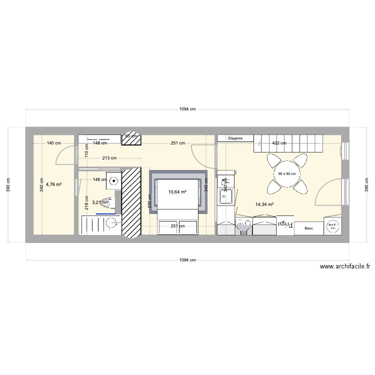 Céline & Pierre - SAPARELLO. Plan de 4 pièces et 33 m2
