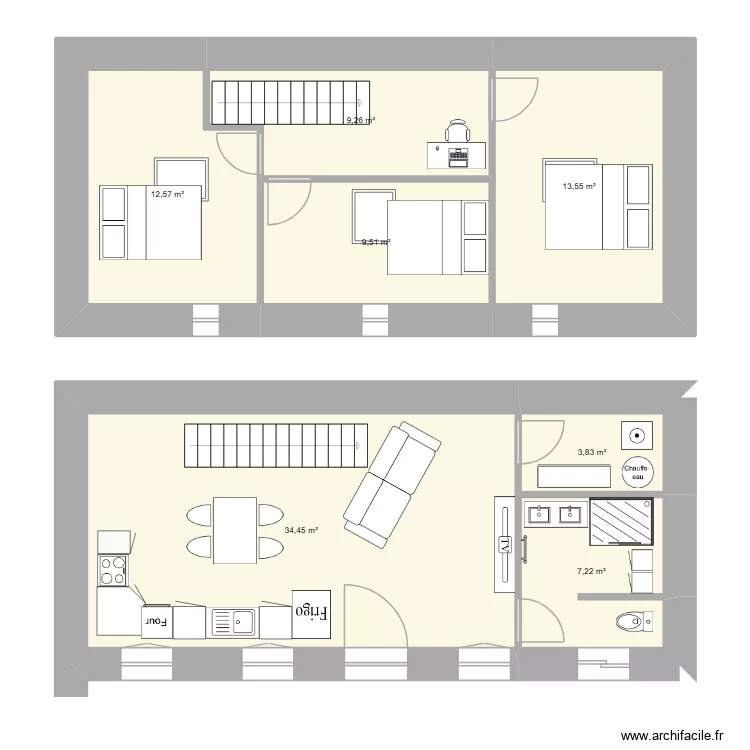 presbytere 1. Plan de 7  et 90 m²