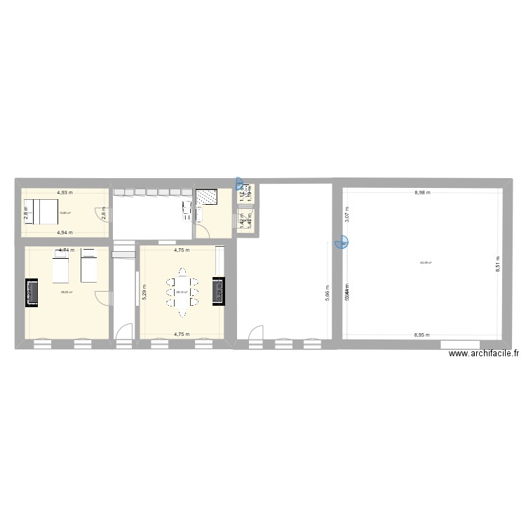 couqueques. Plan de 6 pièces et 140 m2