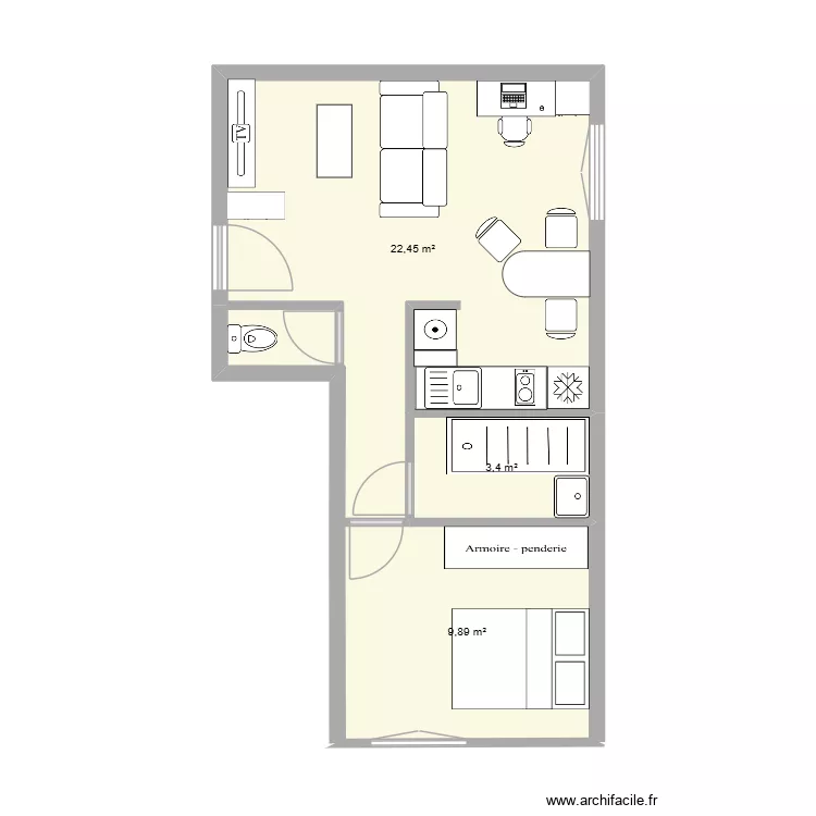 appt 36m&sup2;. Plan de 3  et 36 m²