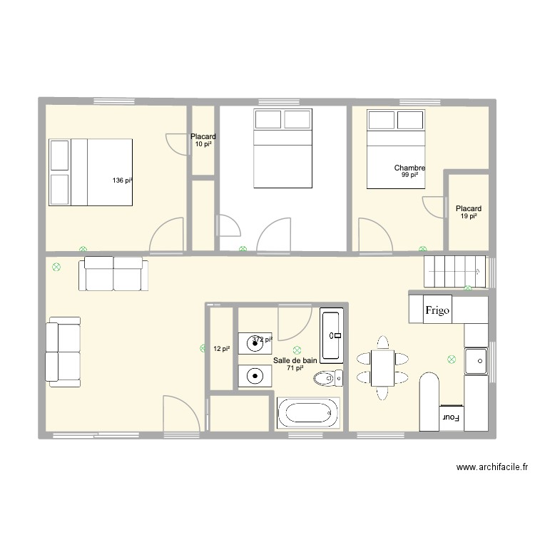 Maison blainville. Plan de 7 pièces et 67 m2
