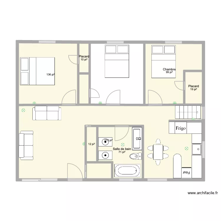 Maison blainville. Plan de 7 pièces et 67 m²