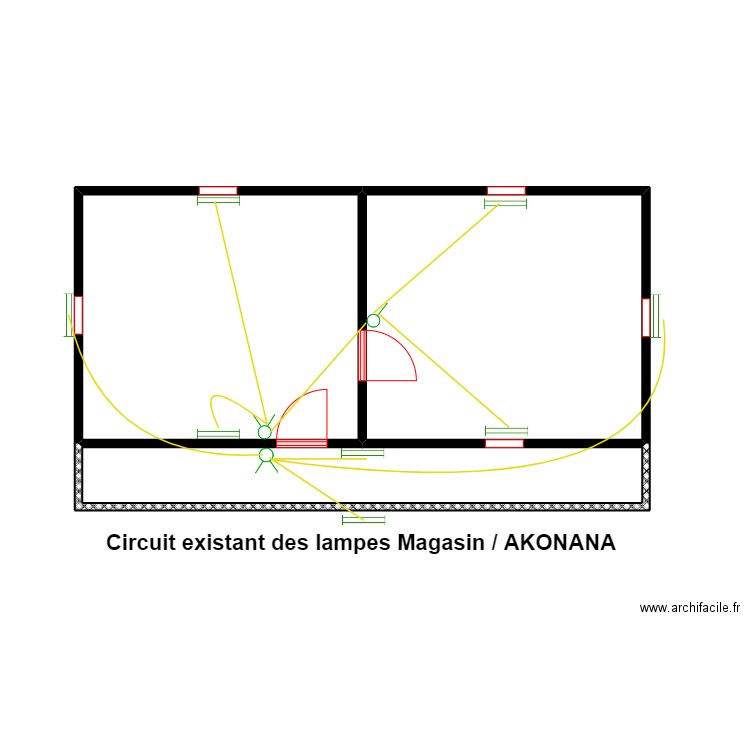 Circuit existant des lampes Magasin / AKONANA . Plan de 3 pièces et 42 m2
