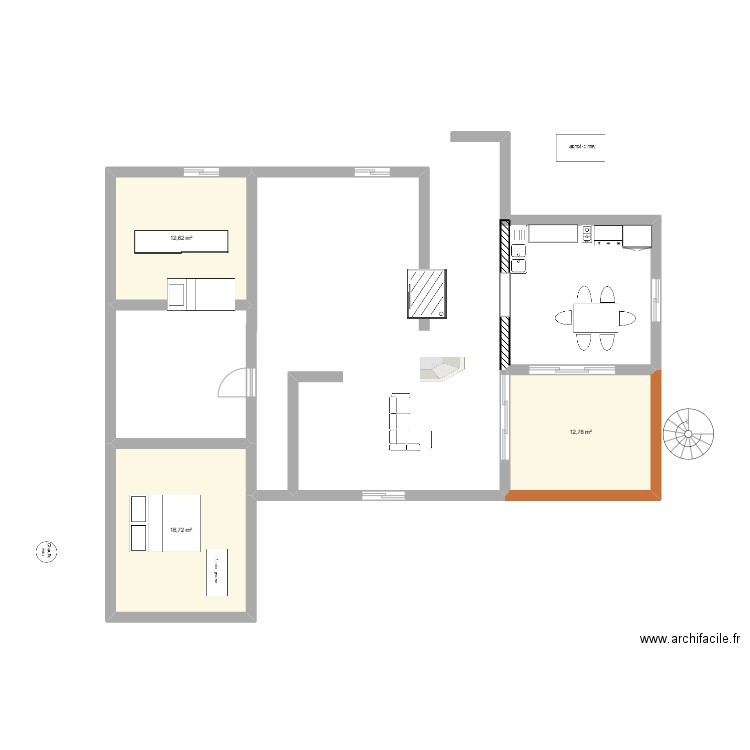 chambres noire. Plan de 3 pièces et 42 m2