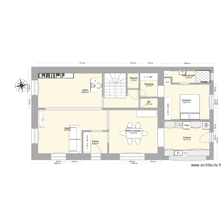 Plan RDC avec extension N. Plan de 10 pièces et 83 m2