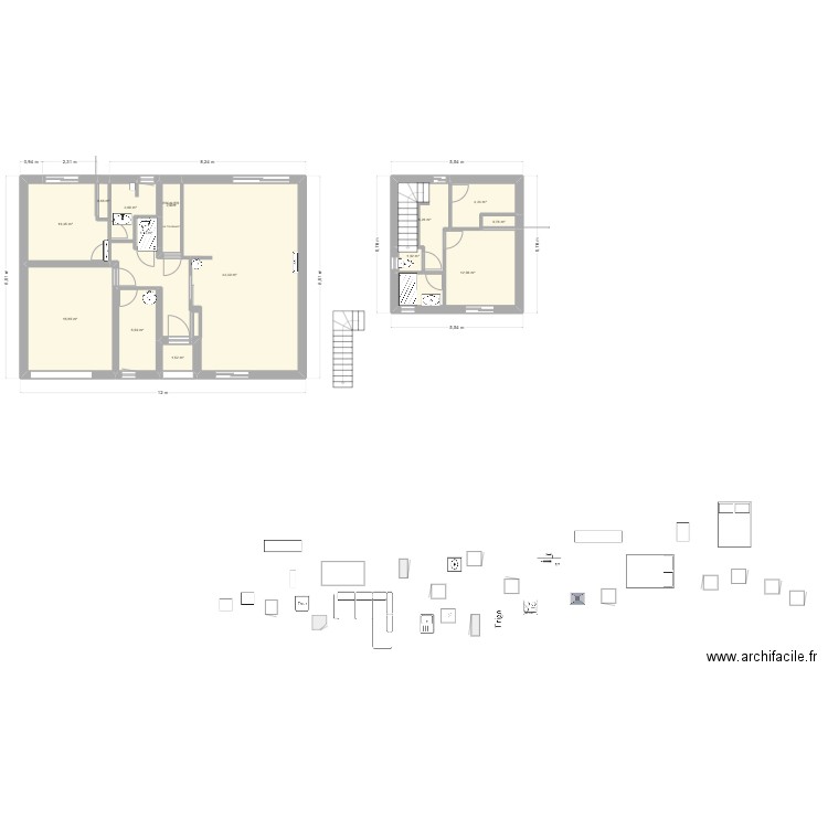 lot 12 refait. Plan de 14 pièces et 109 m2