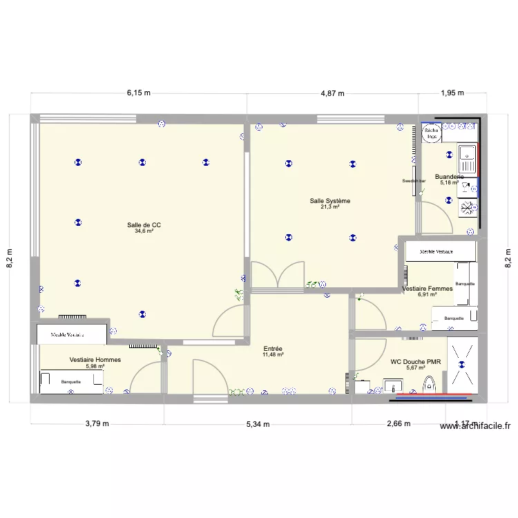 Baum Pilates. Plan de 7  et 91 m²