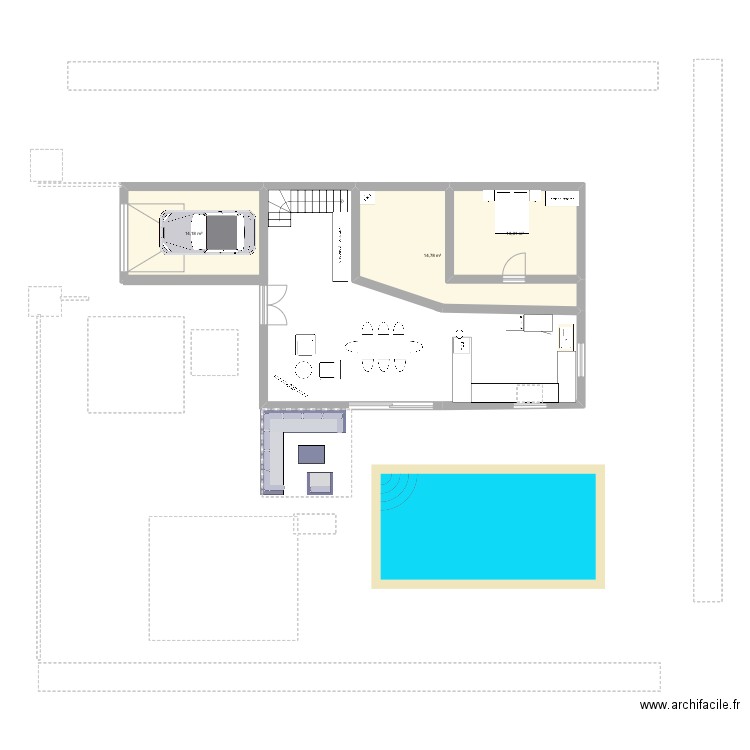 Maison. Plan de 3 pièces et 42 m2