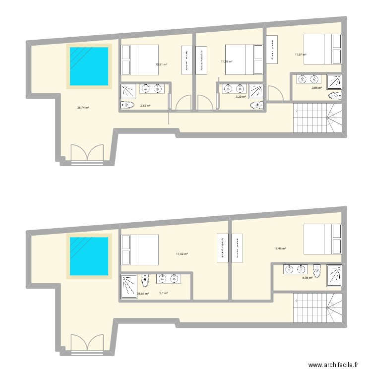 rdc riad. Plan de 12 pièces et 164 m2