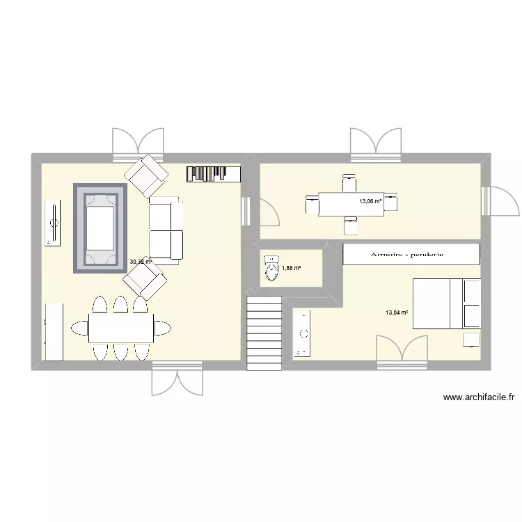 Am&eacute;nagement ROSOY. Plan de 4  et 58 m²
