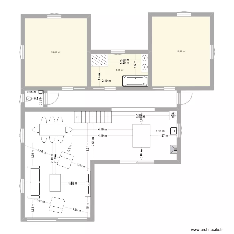 maison. Plan de 3  et 49 m²