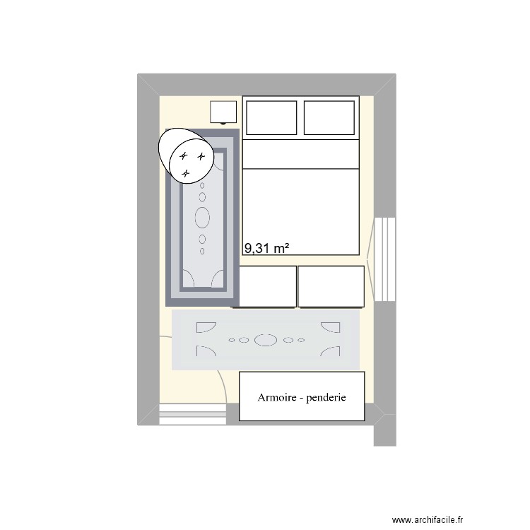 chbre 1. Plan de 1 pièce et 9 m2