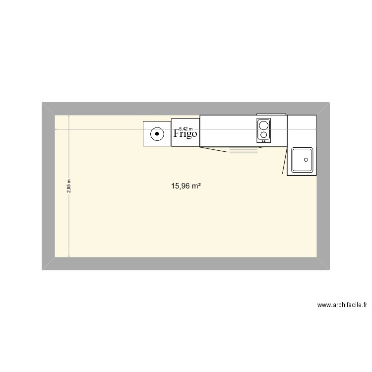 Crousil étage gauche. Plan de 1 pièce et 16 m2