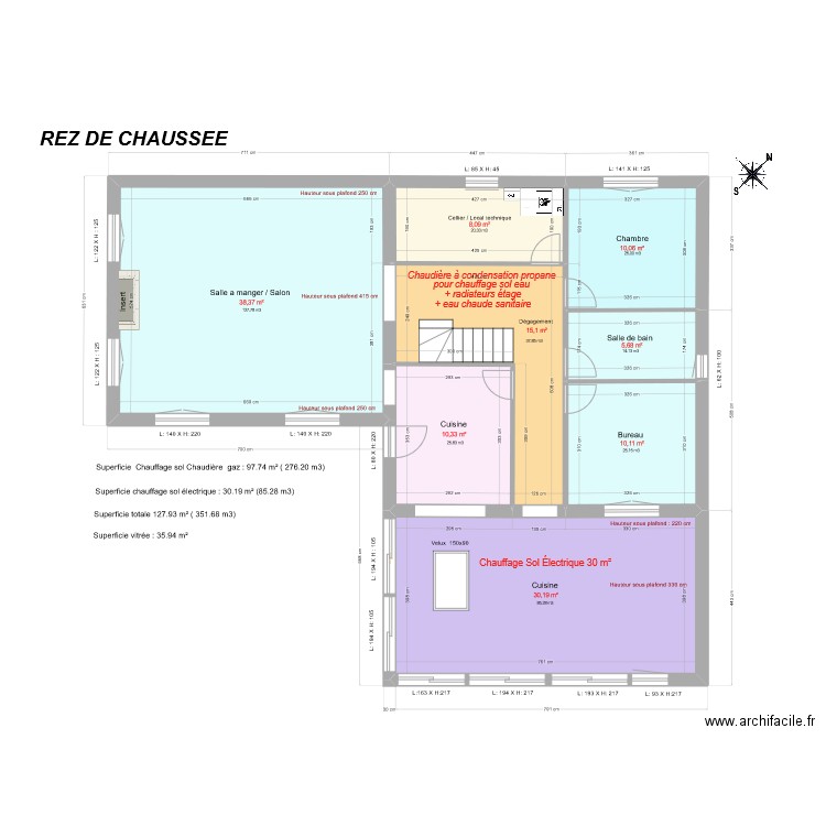 REZ DE CHAUSSEE. Plan de 8 pièces et 128 m2