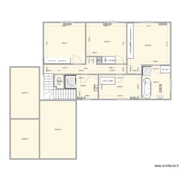 Plan Actuel. Plan de 12 pièces et 128 m2