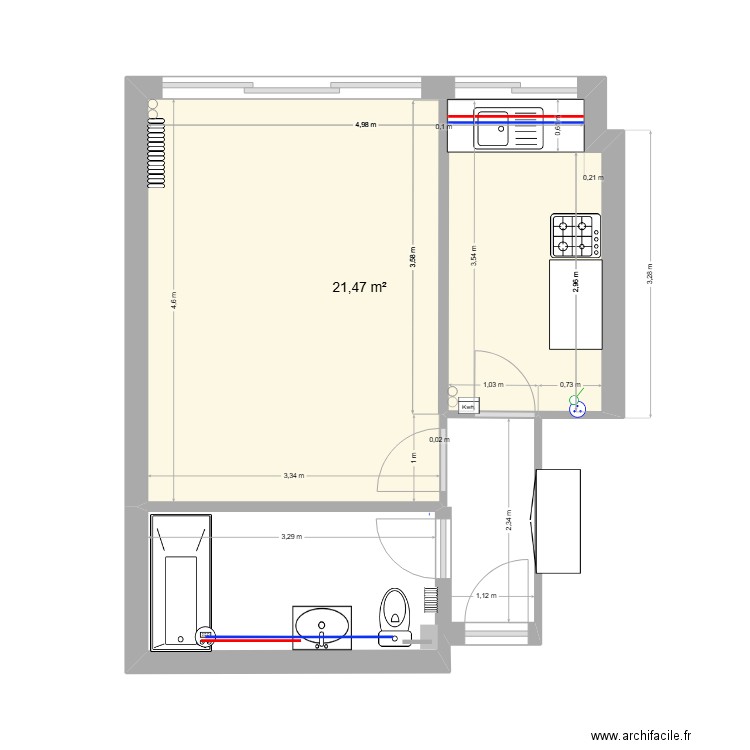 philip august initial. Plan de 1 pièce et 21 m2
