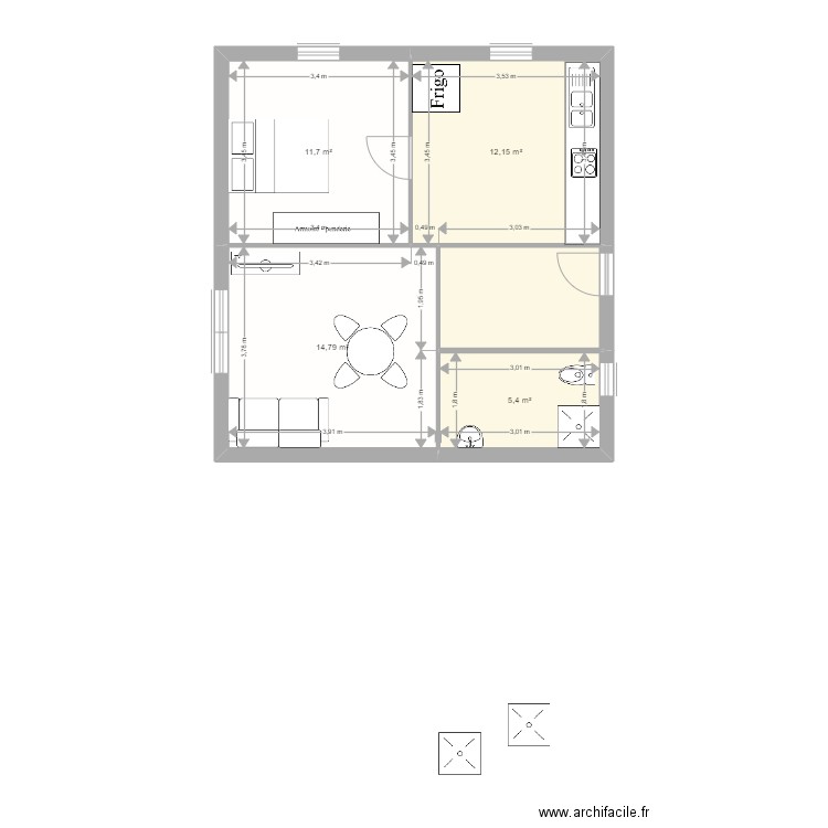 maison 1. Plan de 5 pièces et 50 m2