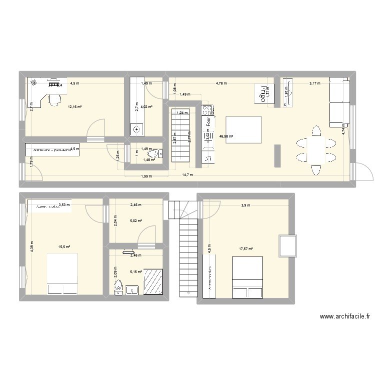 Herin1. Plan de 8 pièces et 107 m2