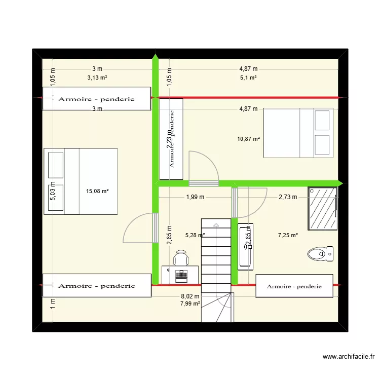 Maison 8,50 x 7,5 robin. Plan de 9  et 109 m²