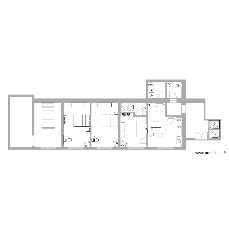 ancien T3 rdc. Plan de 15 pièces et 117 m2
