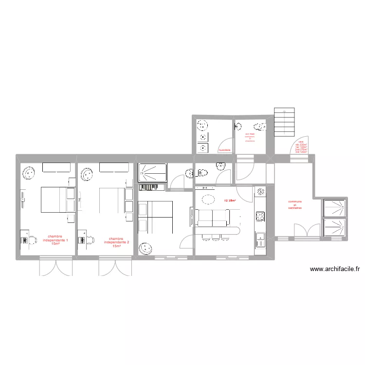 ancien T3 rdc. Plan de 