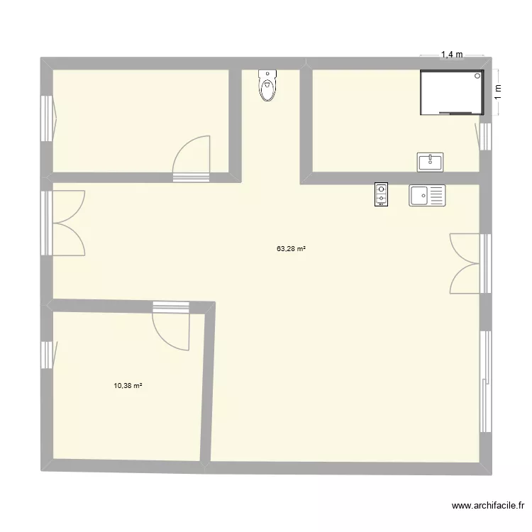 plan2. Plan de 2  et 74 m²