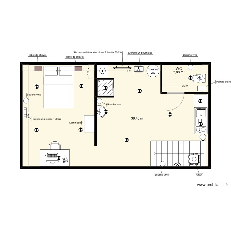 GUIDEZ. Plan de 2 pièces et 41 m2