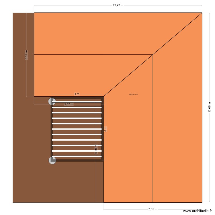 Plan de masse pergola. Plan de 1 pièce et 142 m2