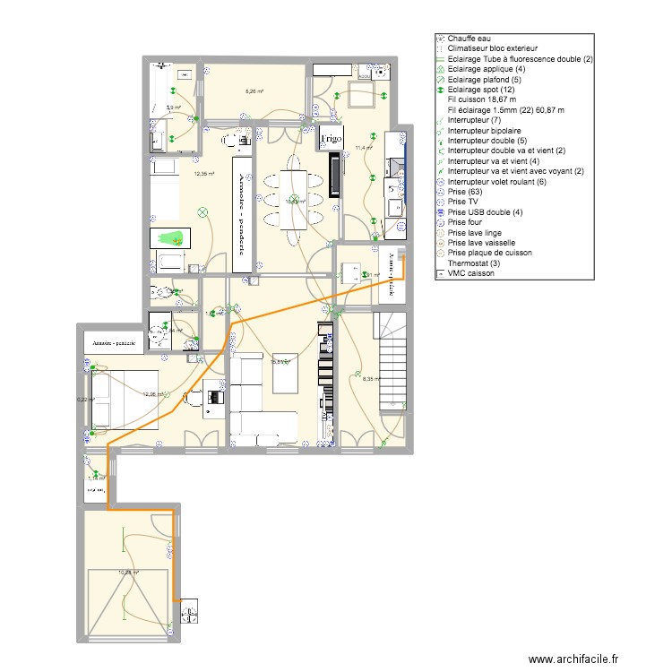 DAN BUGA - PROJET MAISON PUBLIC - PLAN PROJET ELEC. Plan de 14 pièces et 92 m2