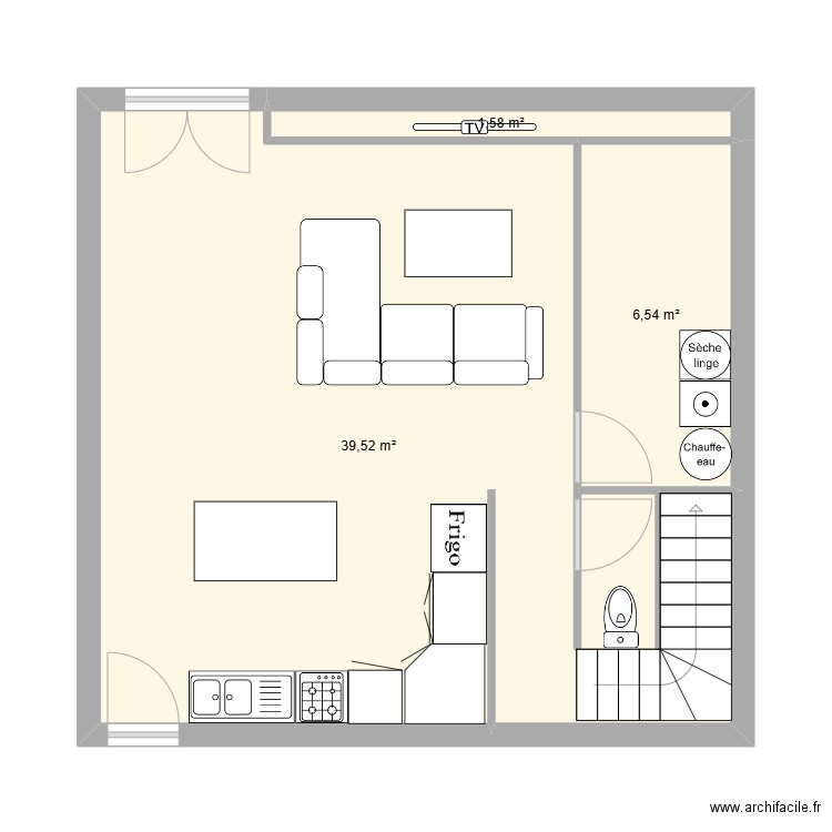 roquelan rdc. Plan de 3 pièces et 48 m2
