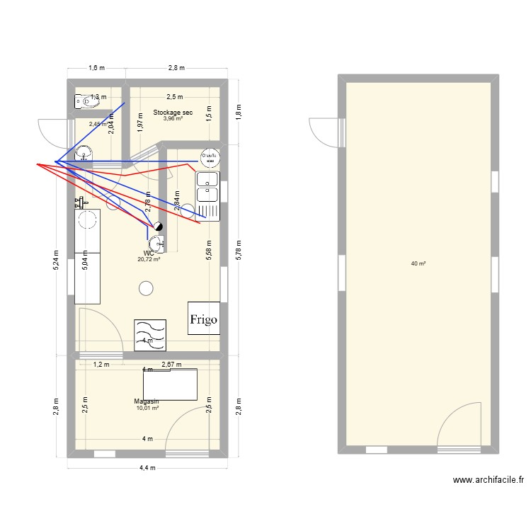 labo. Plan de 5 pièces et 77 m2