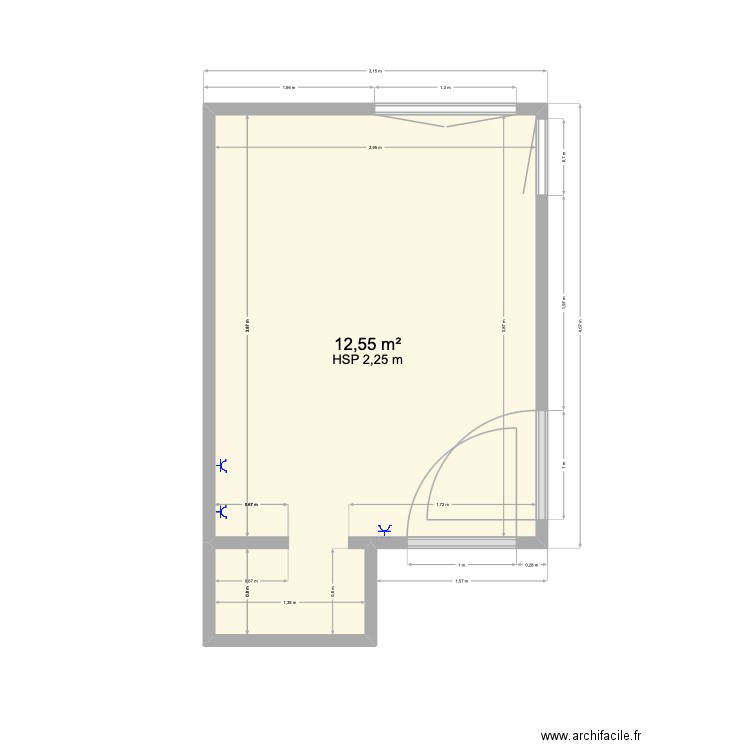 cuisine. Plan de 1 pièce et 13 m2