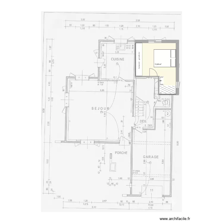 baco. Plan de 1  et 13 m²